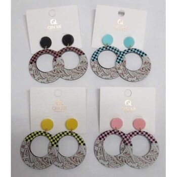 boucles d'oreilles carreaux fleurs