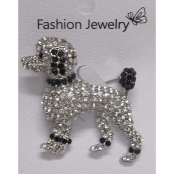 bijoux broche caniche argente noir strass