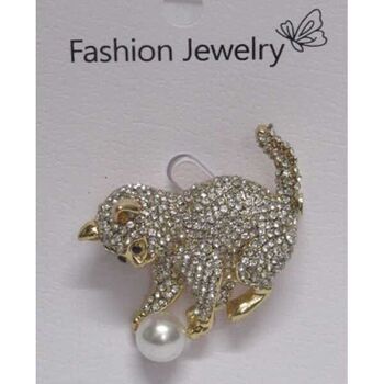 bijoux broche chat perle