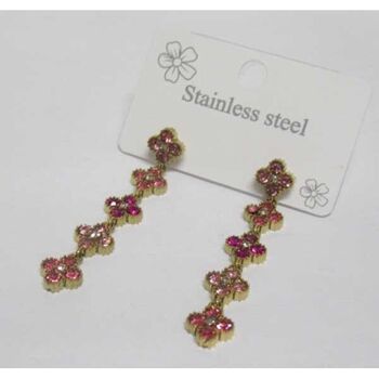 fuchsia rhinestone princess earrings in stainless steel