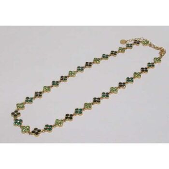 Princess necklace with green rhinestones in stainless steel