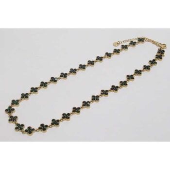 Princess necklace with rhinestones, all green, in stainless steel