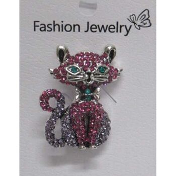 broche chat mignon strass couleur