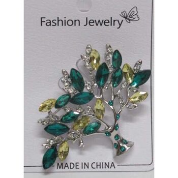 bijoux broche arbre de vie argente cristal vert