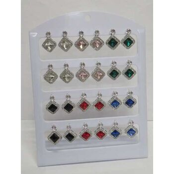 boucles d'oreilles carrée strass cristal couleur