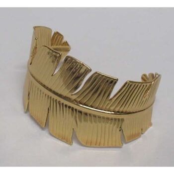 open gold-plated steel bangle with feather