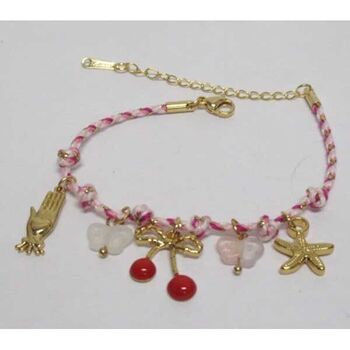 Steel bracelet jewelry with cherry charms on pink wire