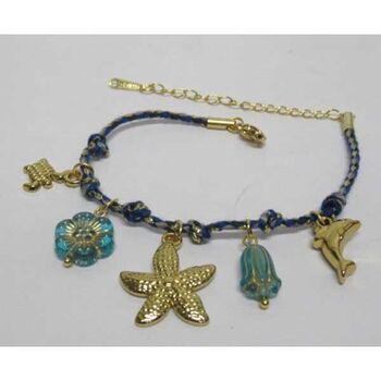 Ocean charm steel bracelet on blue wire