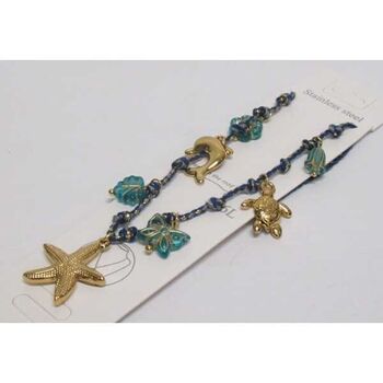 Ocean charm steel necklace on blue wire