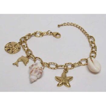 Dolphin and seashell steel link bracelet jewelry