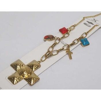 bijoux collier croix et pierre acier doré