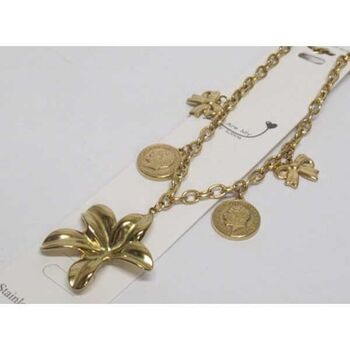 bijoux collier fleur et pieces monnaie acier doré