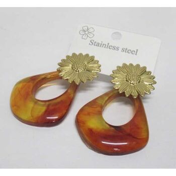 Sunflower earrings made of resin and steel