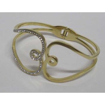 Women's bracelet, steel jewelry, curved, half rhinestone