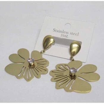 boucles d'oreilles acier doré fleur et cristal