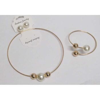 bijoux cerceau boule perle dorée avec bracelet et boucle oreille