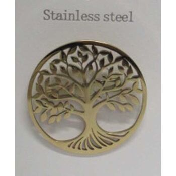 gold-plated stainless steel circle tree of life pin jewelry