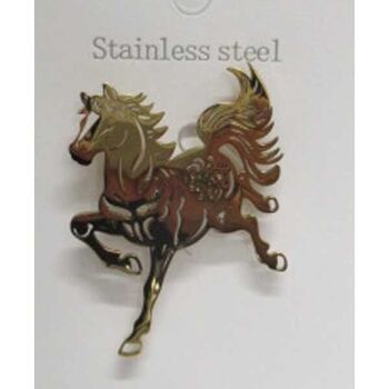 gold-plated steel horse galloping brooch