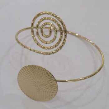 Gold spiral and round cuff bracelet