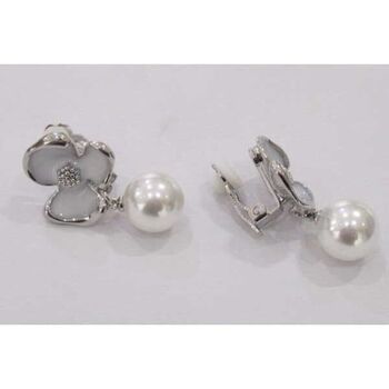 Boucles oreilles fleur email perle strass à clip