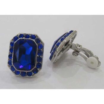 geometric clip-on earrings in blue crystal
