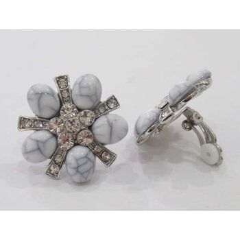 howlite flower costume earrings for unpierced ears