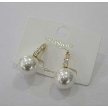 pearl ball earrings with rhinestone clip-on
