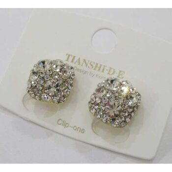 square gold rhinestone clip-on earring
