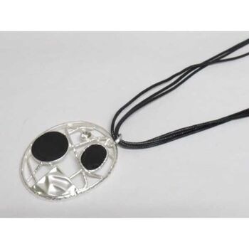 sautoir bijoux collier email noir argenté