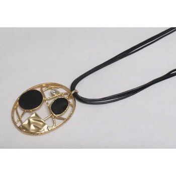 Bijoux long pendentif noir email doré