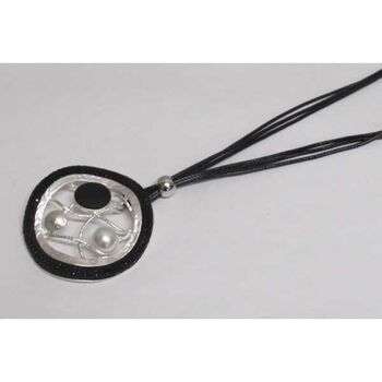 Bijoux argente noir collier femme perle et peinture