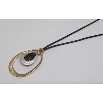 Bijoux long pendentif argente doré résine