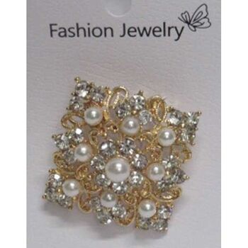 bijoux pins fleur perle strass médaillon