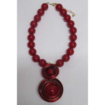 Resin necklace with red spiral beads