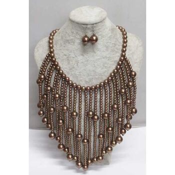 Bijoux collier large rivière perles marron