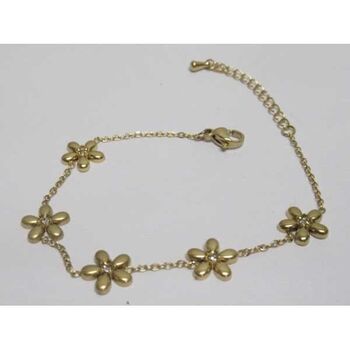 bijoux bracelet fleur strass milieu en acier dore inoxydable