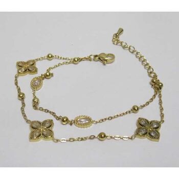 bijoux bracelet double chaine trèfle cristal en acier doré