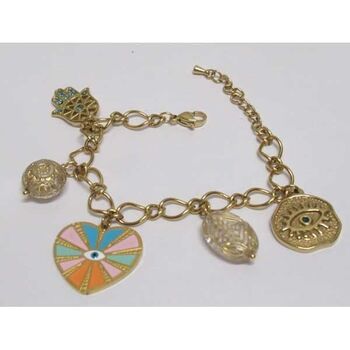 bijoux bracelet coeur oeil main boules breloques en acier doré