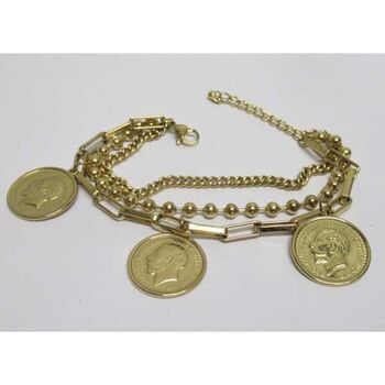 bijoux bracelet jetons monnaie en acier dore inoxydable
