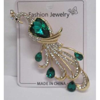 Peacock pin brooch jewelry, green crystal