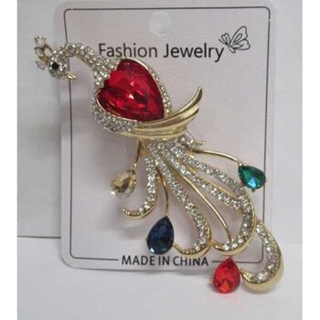 peacock brooch pearl rhinestone gold
