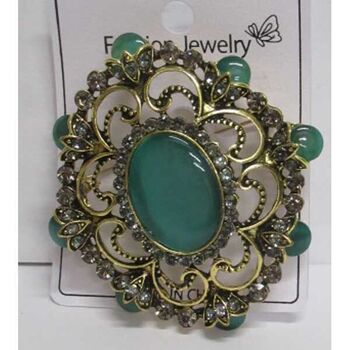green crystal mosaic brooch