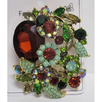 brooch jewelry crystal brown green overlay