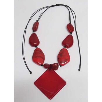 Women's necklace, resin, red pebbles