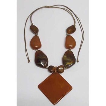 Résine cailloux marron collier femme