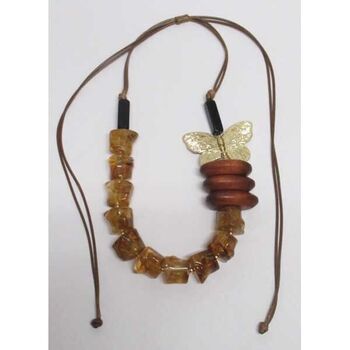 Bijoux résine marron rondelles bois et papillon