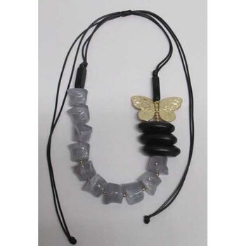 Bijoux résine gris femme  rondelles bois et papillon