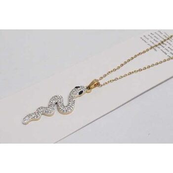 bijoux pendentif serpent ondulé strass acier doré