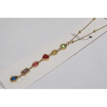 bijoux collier cristal couleurs divers formes en acier