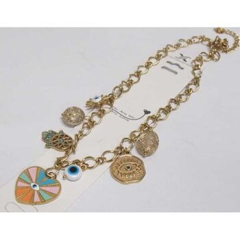 bijoux collier coeur oeil main boules breloques en acier doré